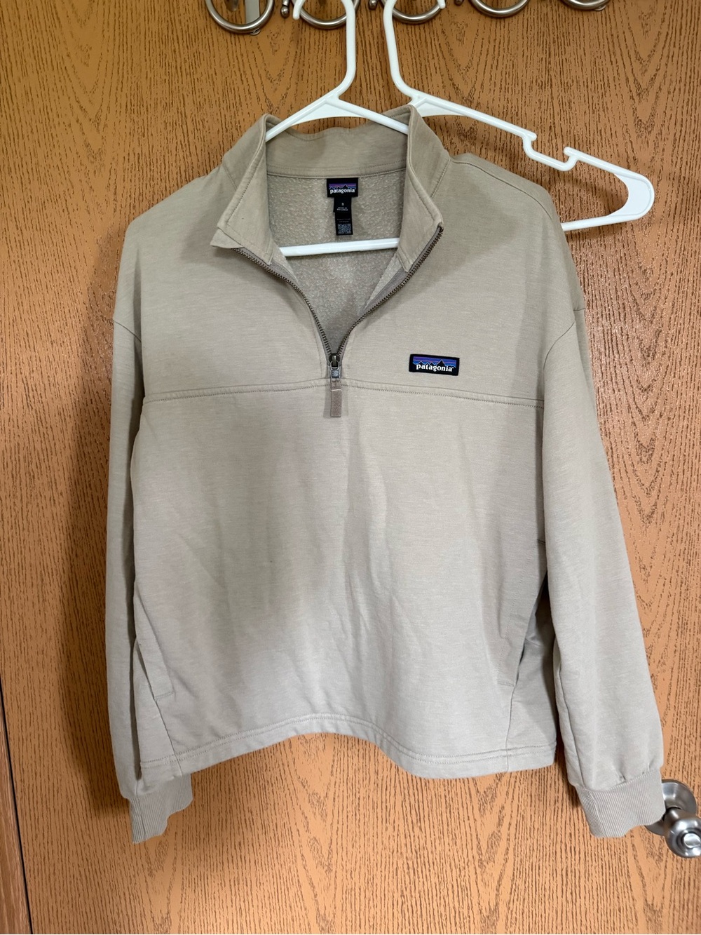 Patagonia women’s Half-Zip Pullover Sweater in Tan
